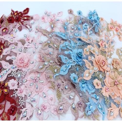 Handmade COLOUR Hot drilling Rhinestone beaded lace embroidery patch applique wedding dress bordados DIY Performance clothing