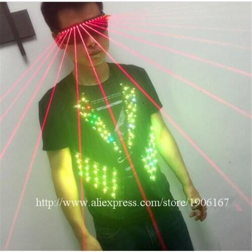 Colorful Led Luminous Vest Ballroom Costume With Red Laserman Show Glasses Stage Performance DJ Singer Dancer Clothes Host Suit
