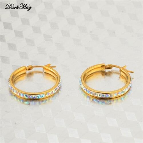 DarkMag Jewelry Luxury Designer Gold Earrings AAA Cubic Zirconia Small Stainless Steel Hoop Earrings for Women New Styles