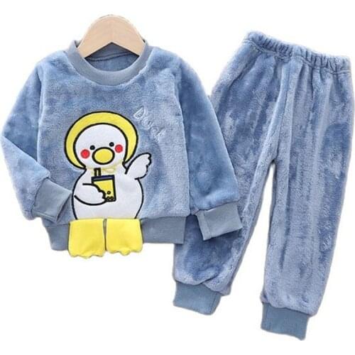 Kids Pajamas Set Winter Boy Girls Clothes 2021 New Cartoon Thick Flannel Fleece Baby Children Homewear Children Pajamas Suits
