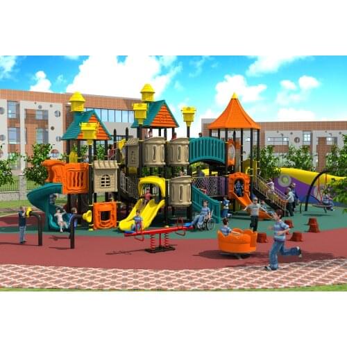 Exported Outdoor Plastic Playground Park Kids Paradise Facility Villa Roof Play Equipment YLW-OUT171066