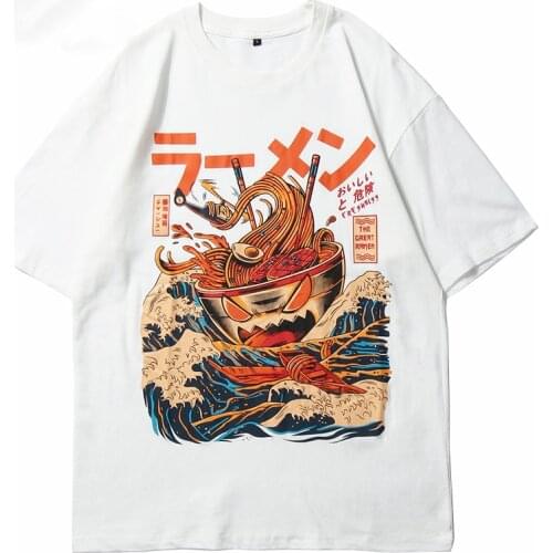 April MOMO 2021 Japanese Harajuku T-Shirt Men 2021 Summer Hip Hop T Shirts Noodle Ship Cartoon Streetwear Casual Top Cotton