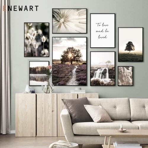 Waterfall Mountain Forest Reflection Nature Landscape Painting Art Love Quote Print Poster Dandelion Wall Art for Living Room