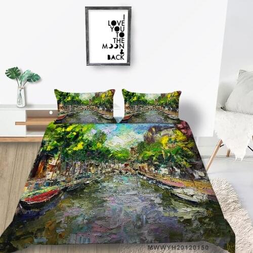 High End Bedding Set The View Of The City Artistic Qulit Cover Queen King Twin Full Double Abstract Bed Set Oil Painting