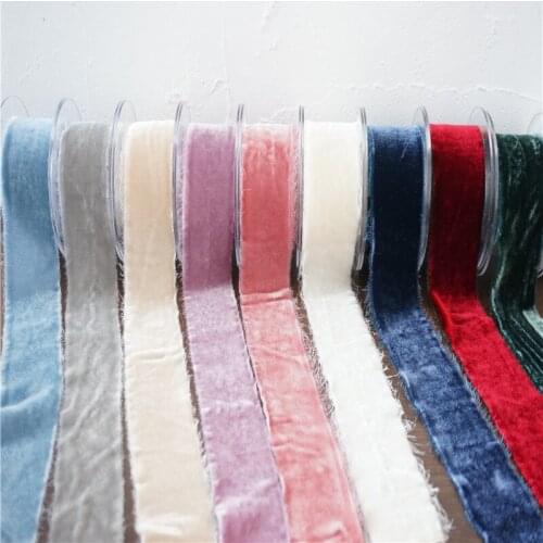 50mm Silk Velvet Ribbon Frayed Edges Hand Dyed for Rustic Wedding Invitation Ties Favors Gift Wrapping Party Decor