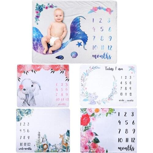 Soft Flannel Baby Blanket Newborn Photography Props Infant Children Cartoon Milestone Monthly Growth Record Blanket Wrap Cloth