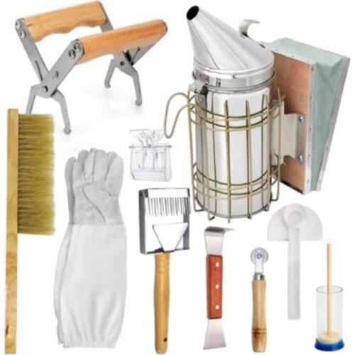 1 Set Beekeeping Supplies Tools Kit Stainless Steel Bee Hive Smoker Brush Gloves Scraper Honey Knife Clip Accessories