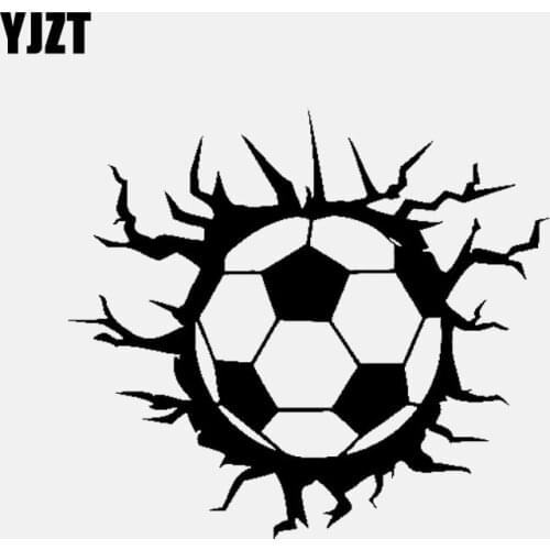 YJZT 15.4CM*13.8CM Soccer Ball Football Hits Breaks Cracks Sports Vinyl Decal Car Sticker Black/Silver C3-1728