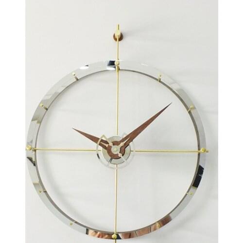 Nordic modern minimalist creativity Spain design wall clock black walnut pointer stainless steel ring brass decorative clock