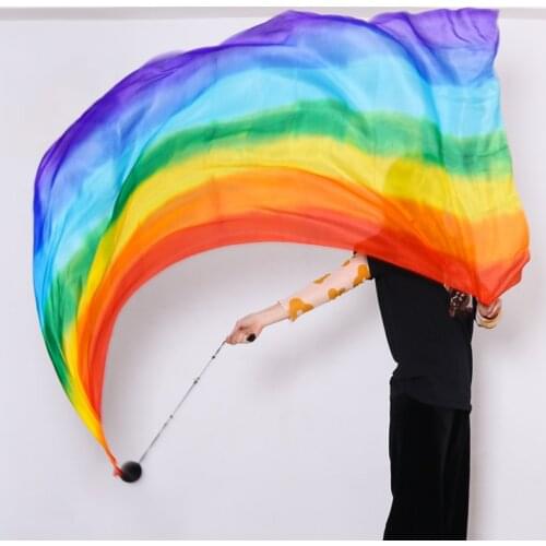100%Real Silk Veil POI Streamer Thrown Balls Belly Dance Stage Performance Props Bellydance Accessory 1Veil + 1POI Ball Gradient