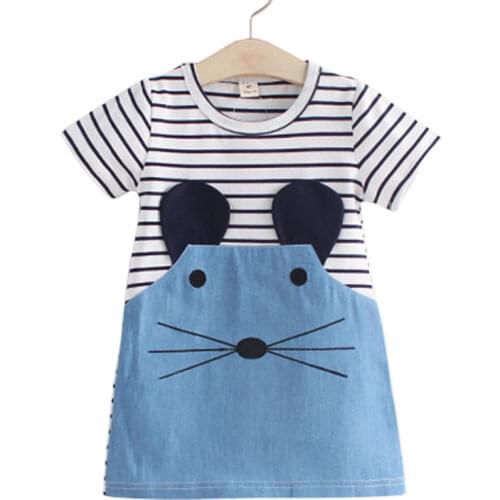 2017 New 2-7Y summer girls clothing dresses fashion mouse style girls T shirts dresses casual short sleeve clothes for girls