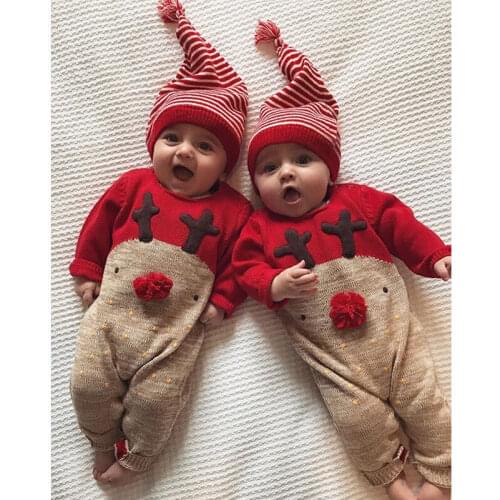 Christmas Baby Boy Girl Clothes Reindeer Long Sleeve Romper Deer Romper Jumpsuit Hat Sets Autumn Winter Party Xmas Clothing