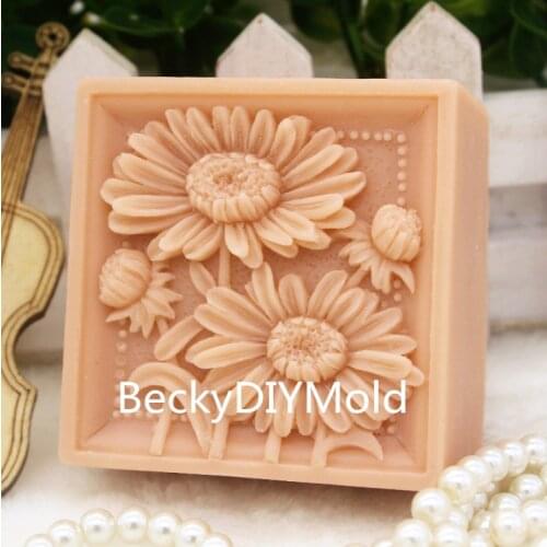 New Product!!1pcs Four-Sunflower (zx143) Silicone Handmade Soap Mold Crafts DIY Mould