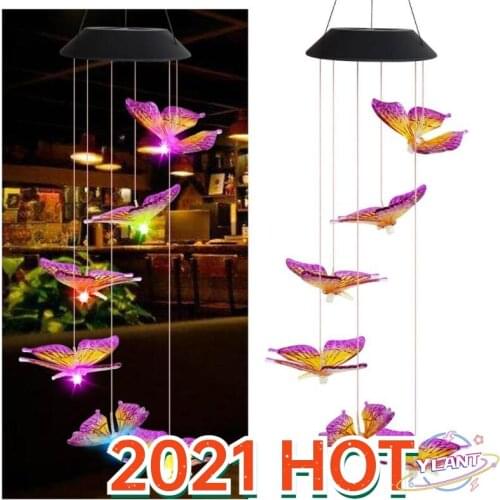 NEW 6LED Solar Power Changeable Light IP65 Waterproof Colorful Butterfly Wind Chime Lamp for Home Outdoor Garden Yard Decoration