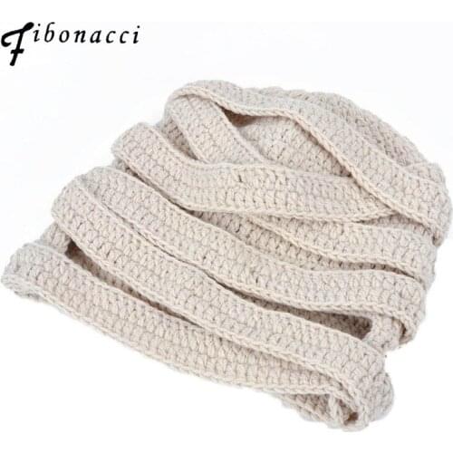 Autumn Winter Mummy Beanies Handmade Knitted Patchwork Hat Skullies Hats For Women Men Funny Halloween Caps