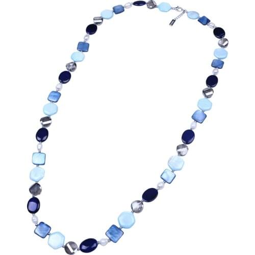Unique disc oval square hexagon shell necklace multi-geometric shape shell bead necklace handmade beach costume jewelry
