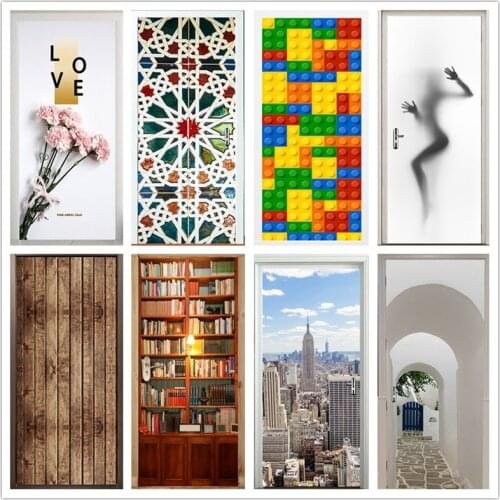 Popular Door Decorative Wallpaper Vinyl Self Adhesieve Home Furniture Renovation Decor Decal Art Wall Sticker DIY Deur Sticker