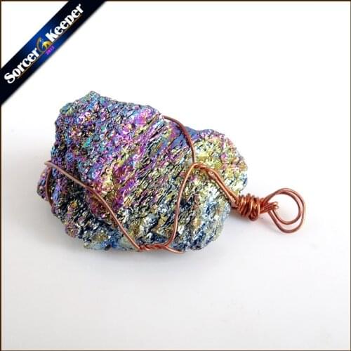 Natural Multi-color Agates Pendant Electroplating Quartz Crystal Cluster Minerals Reiki Healing Crystal Fit Jewelry Making YS049