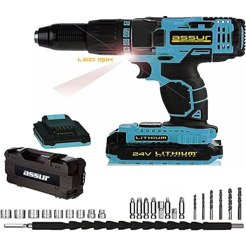 Sturdy Pro 36 Volt 5,0 Amps Pulsed Metal Transmission + 27 Piece Set Rechargeable Screwdriver Drill Percussion Screwing Drill 24 pcs cordless jb