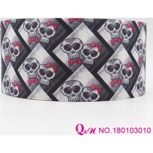 Q&N ribbon 16mm 22mm 25mm 38mm 50mm 75mm cartoon skull printed grosgrain ribbon webbing 50yards/roll for hair tie