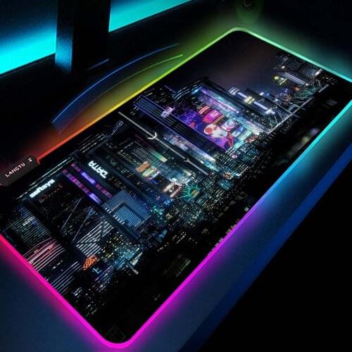 Rgb Led Mouse Pad with Print Setup Gamer Accessories Large Computer Mat Desktop Gaming Mousemat Xxl City 2077 Rubberized Mat