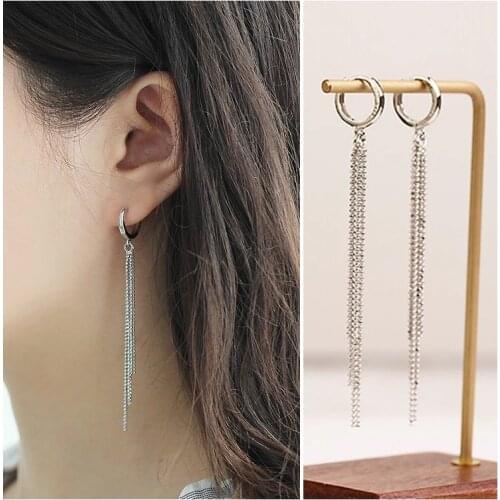 925 Sterling Silver Earring Fashion Temperament Long Chain Tassel Bead Drop Earring Slim Sweet Wild Pretty Female Girl Ear Jewel