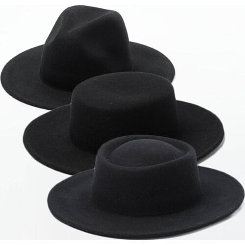 Australian Wool Black Fedora Hat Women Men Wide Brim Panama Hat Crushable Boater Hat Wedding Party Church Floppy Warm Winter Hat