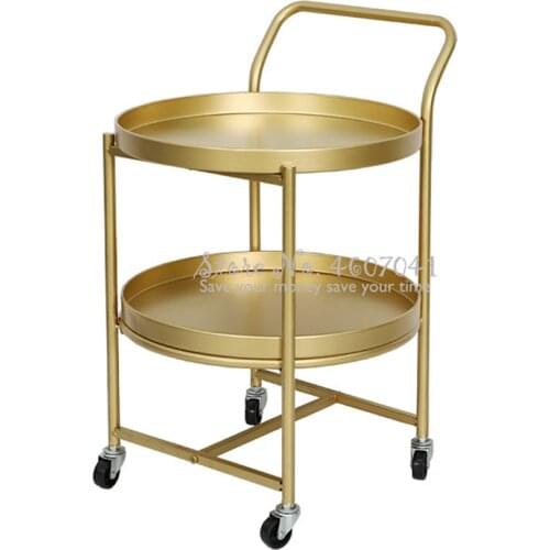 Nordic Movable coffee table Golden Iron Handle Carts with Wheel Coffee Tables Bedroom Nightstands Bookshelf Console Tables