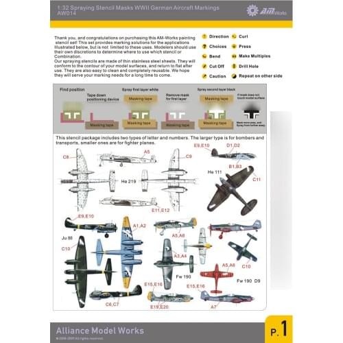 AW014 1:32 WWII German Aircrafts Marking Stencils