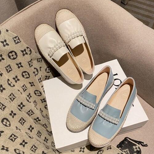 Super Soft Parchment Pearl Made Up of Straw, New Round Head Flat Sole Shoes In Spring 2021, Net Red Lazy Fishermans Shoes