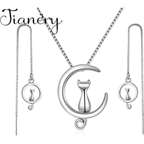 Boho Jewelry Sets Fashion Long Chains Moon Cat Necklaces Earrings for Lady Wedding Bridal 2020