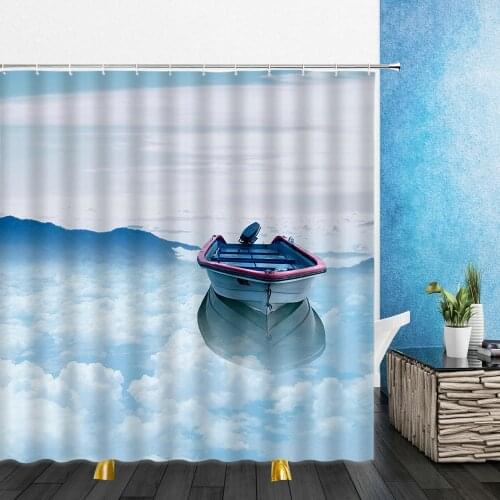 Summer Landscape Shower Curtains Beach Waves Sunset Coconut Tree 3D Print Bathroom Home Decor Waterproof Polyester Cloth Curtain
