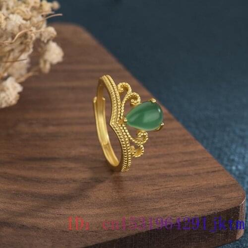 Green Jade Ring Natural Gemstone Crystal Gifts 925 Silver Zircon Chalcedony Women Jewelry Amulet Fashion Charm