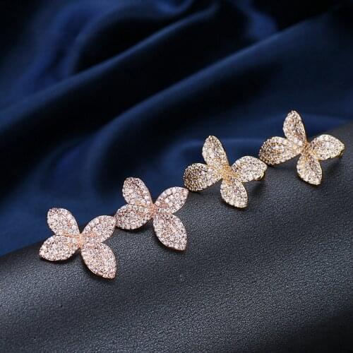 Butterfly Shaped Micro Crystal Women Stud Earrings Gold Filled Classic Fashion Accessories Gift
