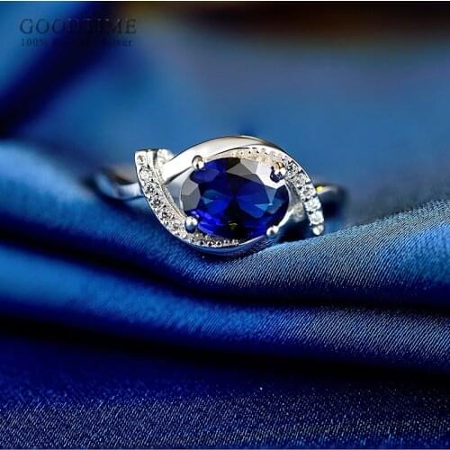 Elegant Women Rings Pure 925 Sterling Silver Ring Jewelry Rhinestone Blue Zircon Lady Ring Fashion Wedding Ring For Girl
