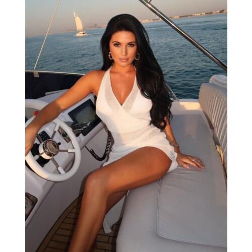 Newly Bohemian Mesh Summer Beach Dress Sexy Women Halter Elegant Solid Split Sundress Vestidos