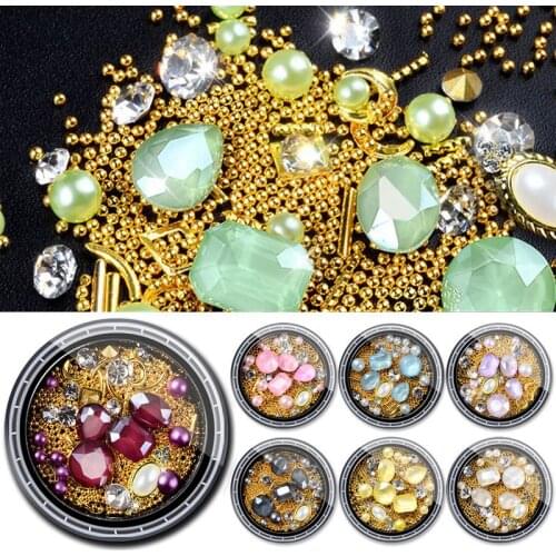 1 Box 3d Nail Art Decorations Mixed Design Rhinestones Glass Diamond Pearl Alloy Beads Jewelry for Nails Accessoires MK01-08