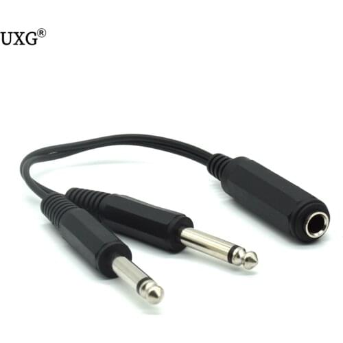 1pc 6.35mm 1/4 inch Stereo TRS Female to 2 Dual 6.35mm Mono TS Male Y Splitter Cable