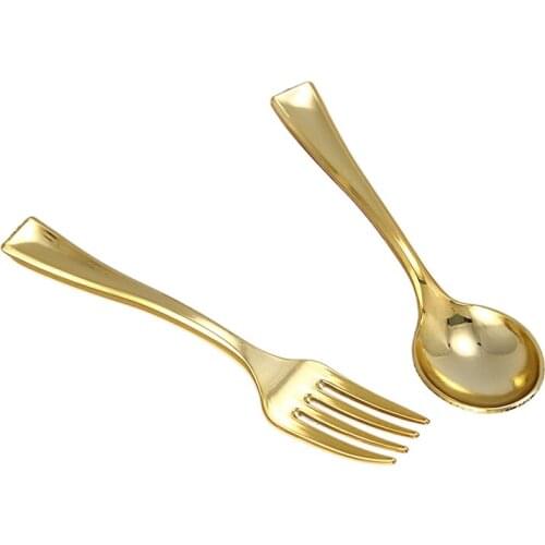 144Pcs Plastic Disposable Gold Spoons and 72Pcs Mini Gold Coffee Dessert Cake Forks Fit for Party Event