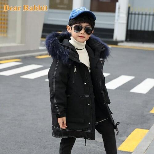 2020 Winter Boys Down Jacket Hooded Thick Warm Raccoon Fur Coat 5-16 Years Kids Teenage big Boy Outerwear Parka real clothes -30