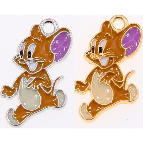 2pcs 19*22mm rhodium color alloy enamel Jerry mouse pendant necklace chain bracelet jewelry making DIY earrings