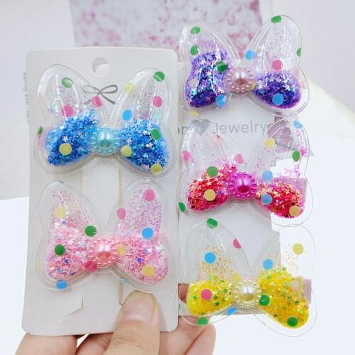 5PCS Girl cute quicksand bow hairpin hair accessories Classic cartoon bow hair clips New arrival clear glitter bow barrette