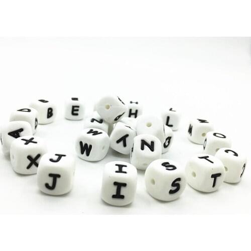 50Pcs/lot Silicone Letter Beads Food Grade Teething Nursing Chewing Square Beads 12mm Loose Silicone Nursing Beads