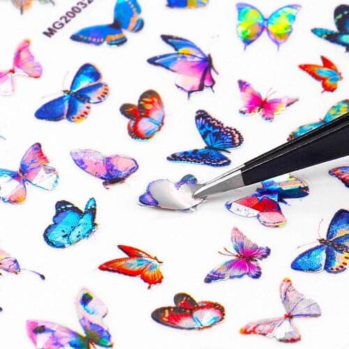 8 Pcs Holographics 3D Nail Stickers Butterfly Hollowing Design Transfer Sticker Laser Gold Silver Adhensive Decal Nail Art