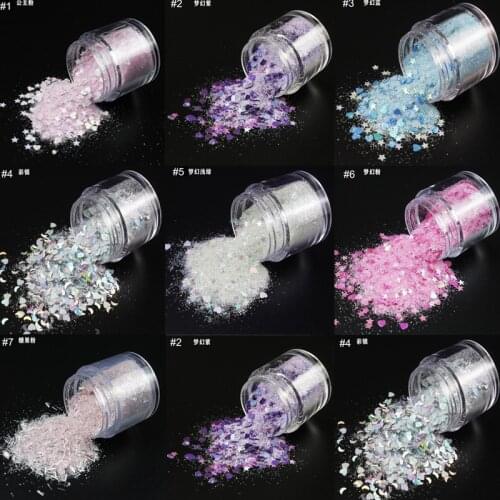 10ml/Jar Holo Effect Nail Glitter Powder For UV Gel Polish Mixed Size 0.2-5mm Fine Glitter Sparkles Acrylic Nail Art Glitter 7