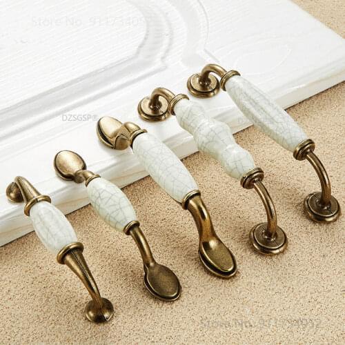 Bronze Door Furniture Hardwares Zinc Alloy And Ceramic Retro Cupboard Drawer Handle European Fashion Cabinet Kitchen Pull