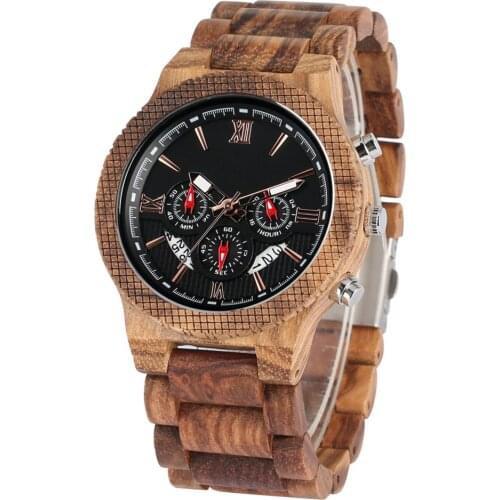 Natural Wood Strap Wooden Watch with Calendar Case Clock Wood Mens Wristwatches Valentines Day Gifts erkek kol saatleri