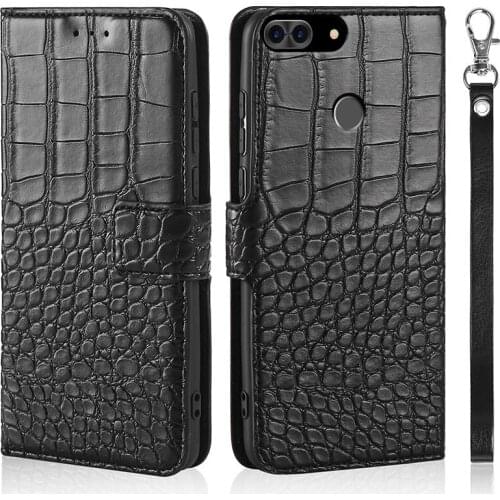 Phone Case for Huawei Honor 9 Lite Case Wallet Crocodile Texture Leather Book Design Phone Coque Capa With Strap Card Holders