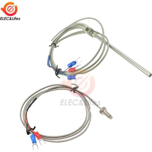 K Type Thermocouple Stainless Steel Probe Sensor PT100 RTD M6 M8 Screw Thermocouple Temperature Sensor 100cm 1M 2M Cable Wire