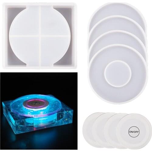 DIY Crystal Epoxy Resin Mold Luminous Coaster Cover Box Mirror Silicone Mold For Resin